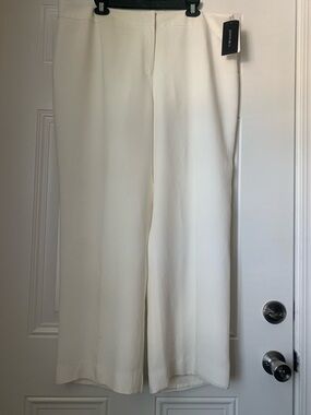NWT Lafayette 148 New York Ivory Wide-Leg “Menswear” Pants Size 18